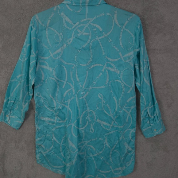 Lauren Ralph Lauren Button Up Shirt Dress Long Sleeve Top Crest Geometric Large - Picture 11 of 15